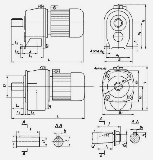 Габаритные и установочные размеры редукторов 1 мц2с